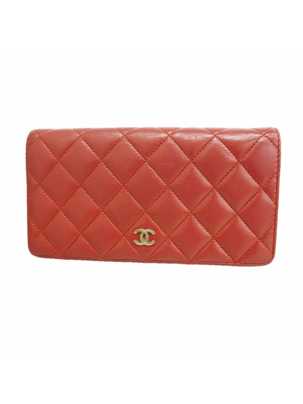Chanel Wallet Quilted Lambskin Red Silver
